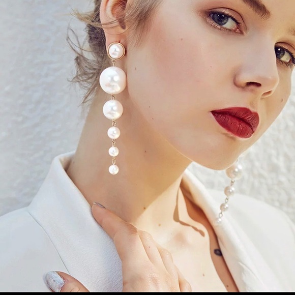 Fashion Jewelry | Prom Wedding Jewelry | Bridal | Imitation pearl drop earrings - Picture 3 of 6